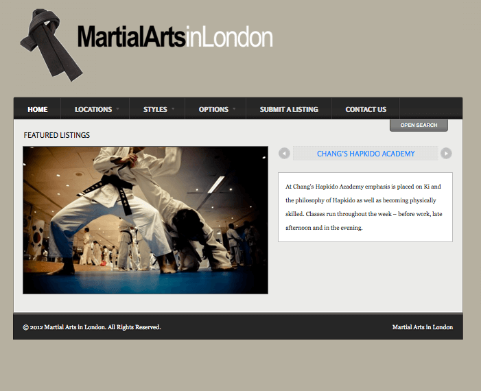 Martial arts in london wordpress website